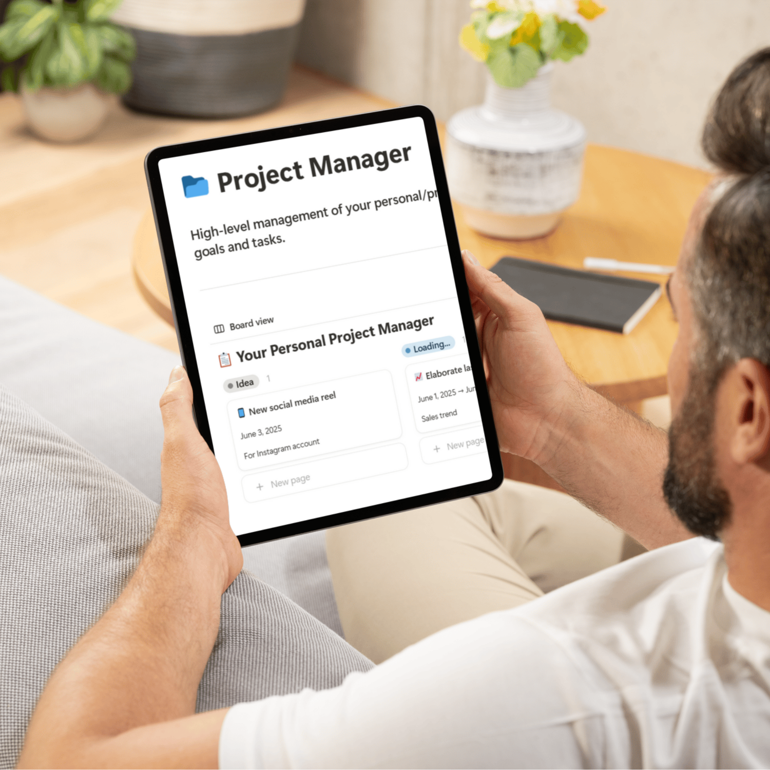 Person using Clarity OS Template on Tablet