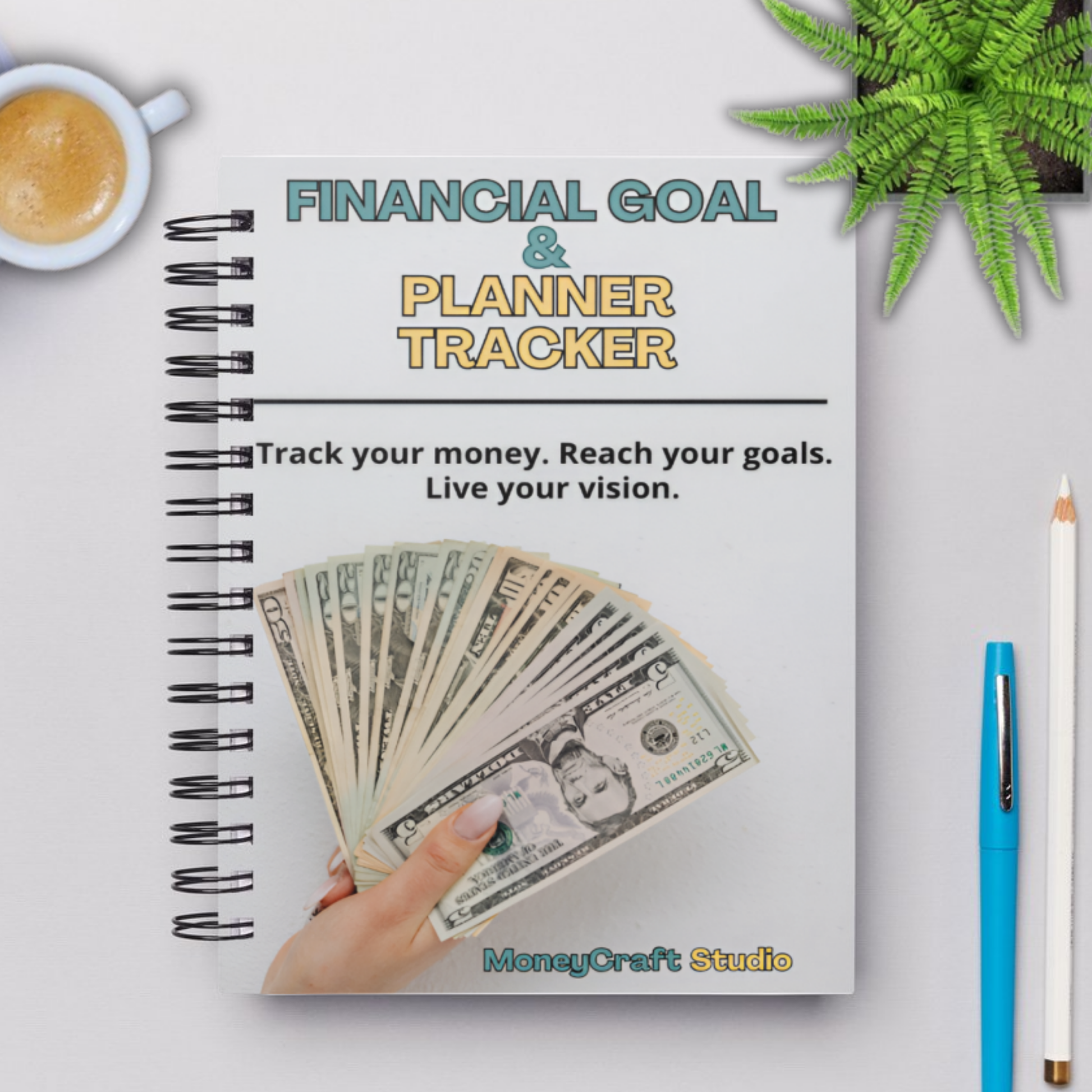 Mockup Image Financial Goal & Planner Tracker Cover