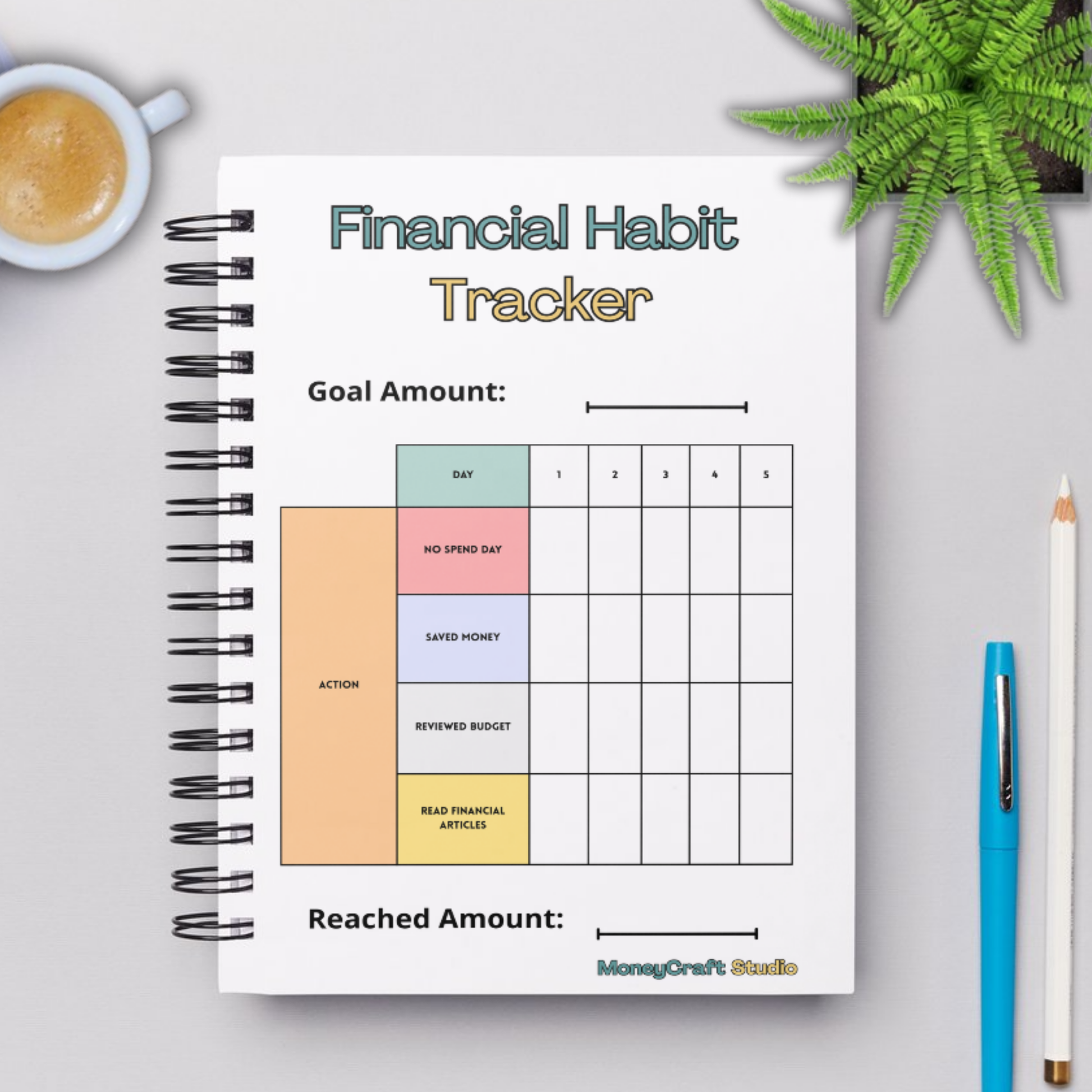 Mockup Image Financial Goal & Planner Tracker Financial Habit Tracker