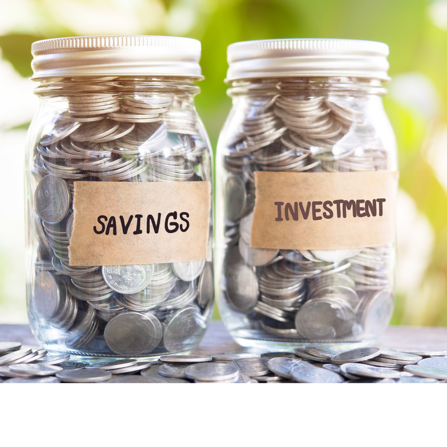 Glass Containers on Table With Coins Inside